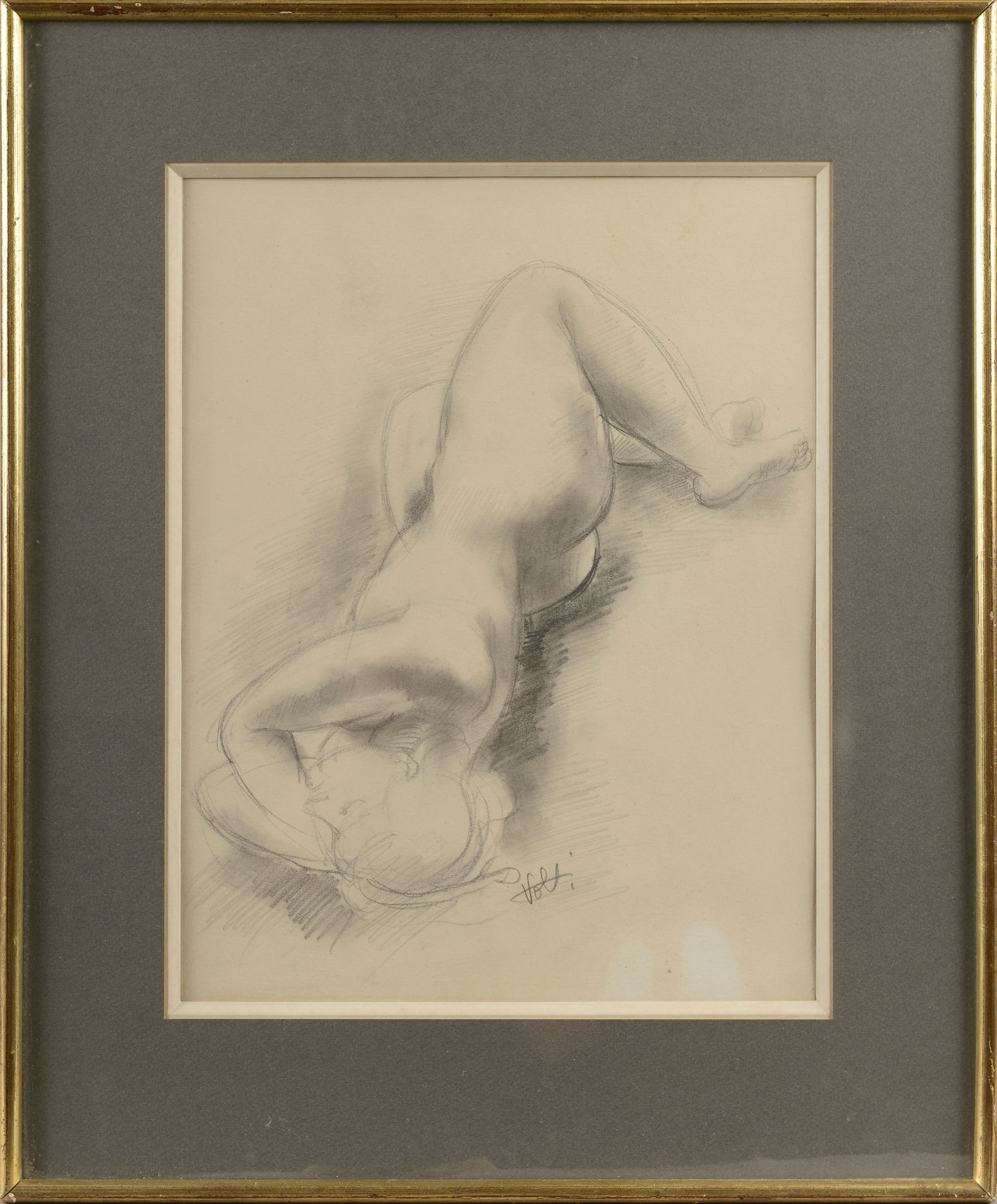Null 安东尼奥奇-沃尔蒂（1915-1989）。

睡觉的女性裸体。

黑色铅笔画，右下方有签名。

高度：35厘米35 cm - 宽度： 27 cm