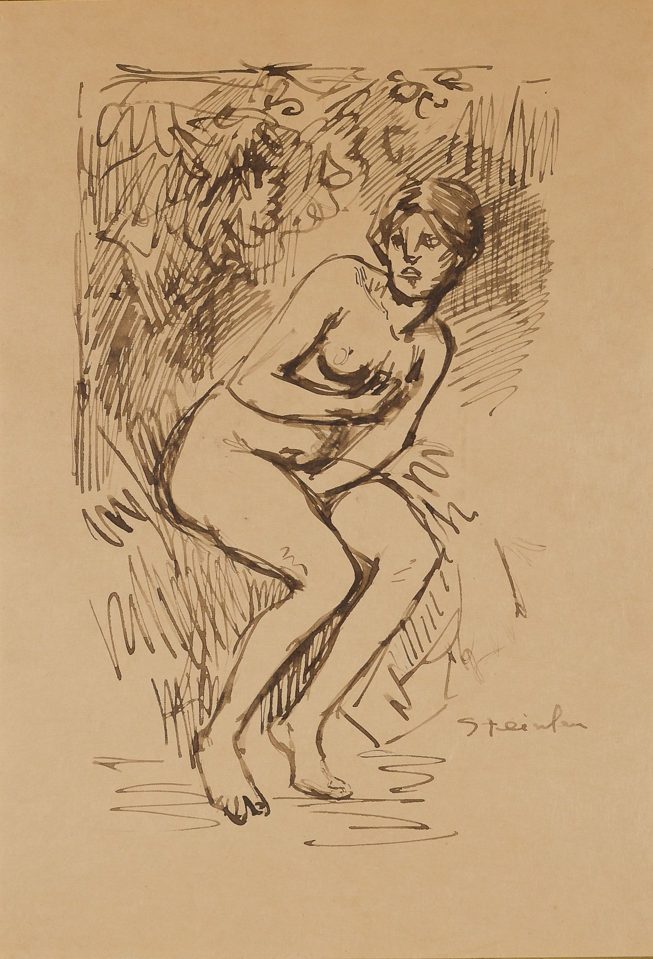 Null 泰奥菲勒-亚历山大-斯坦伦（1859-1923）。

沐浴者，约1907年。

右下角有签名的水墨画，用簧片点缀。

高度：30厘米30 cm - 宽&hellip;