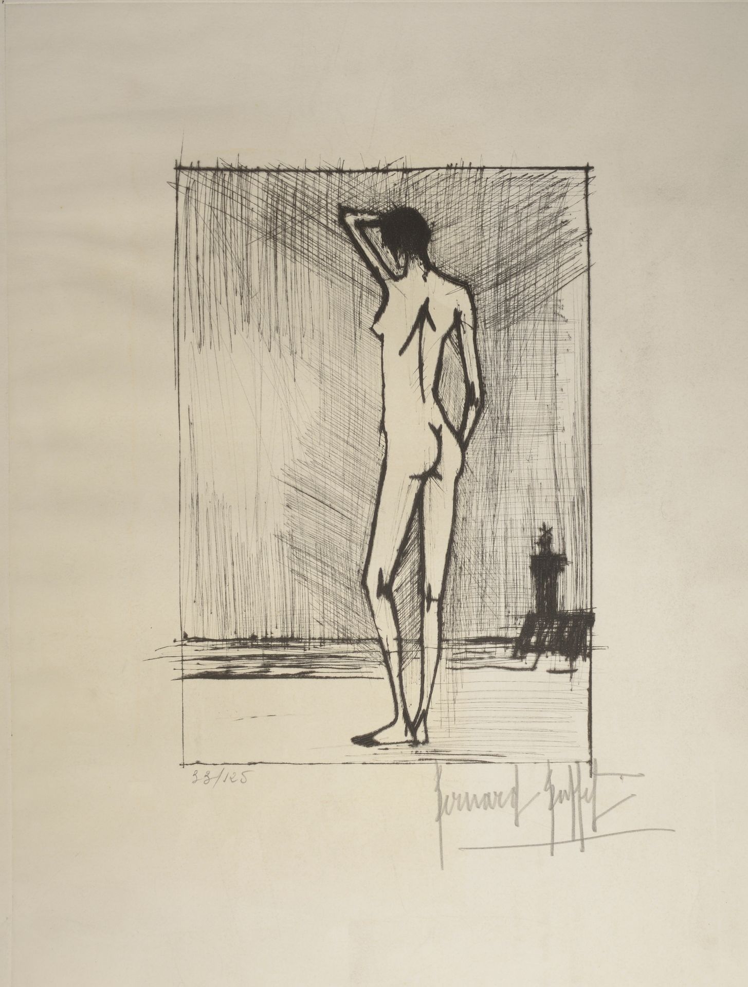 Null 伯纳德-布菲特（1928-1999）。

在水边的裸体女人。

石版画右下方有铅笔签名，左下方有编号33/125（略有波浪）。

高度：43厘米。43&hellip;