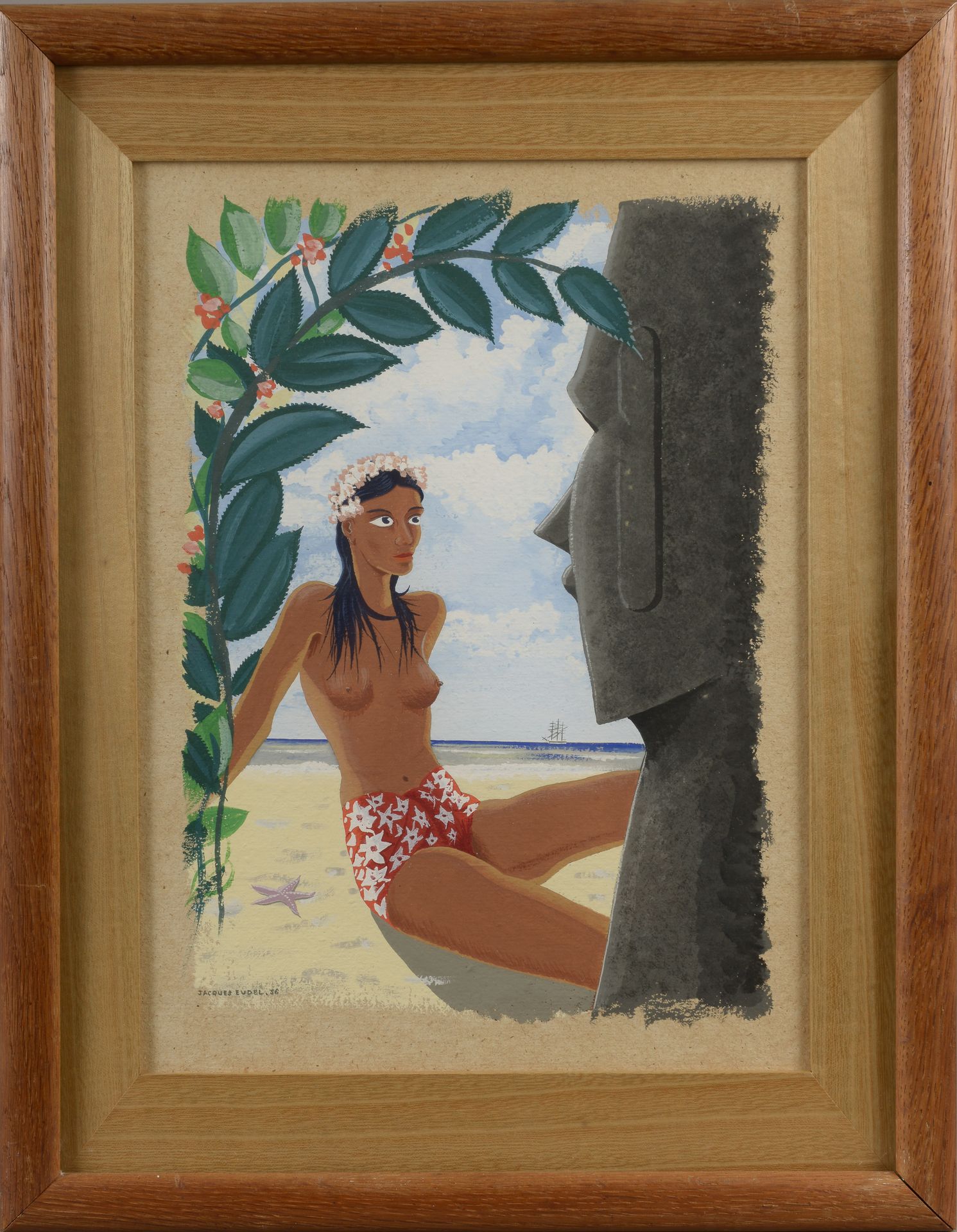 Null Jacques EUDEL (XXe siècle).

Tahitienne devant une sculpture de l'Île de Pâ&hellip;