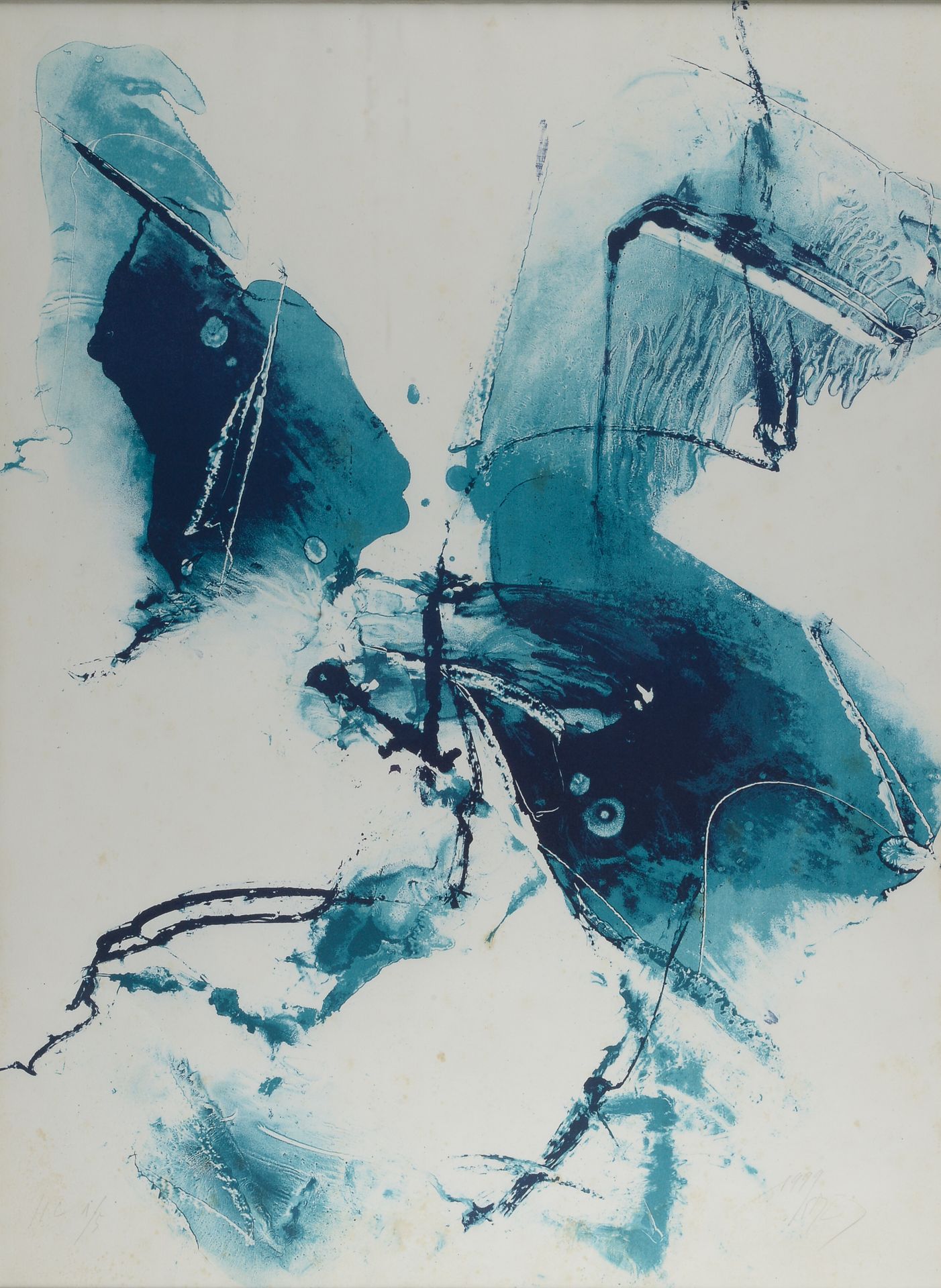 Null En Joong KIM (né en 1940).

Composition abstraite en bleu.

Lithographie si&hellip;