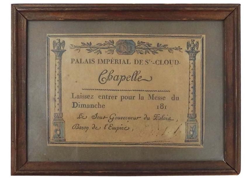 Null BILLET d'ACCÈS à la chapelle du Palais Impérial de Saint-Cloud (pliures et &hellip;