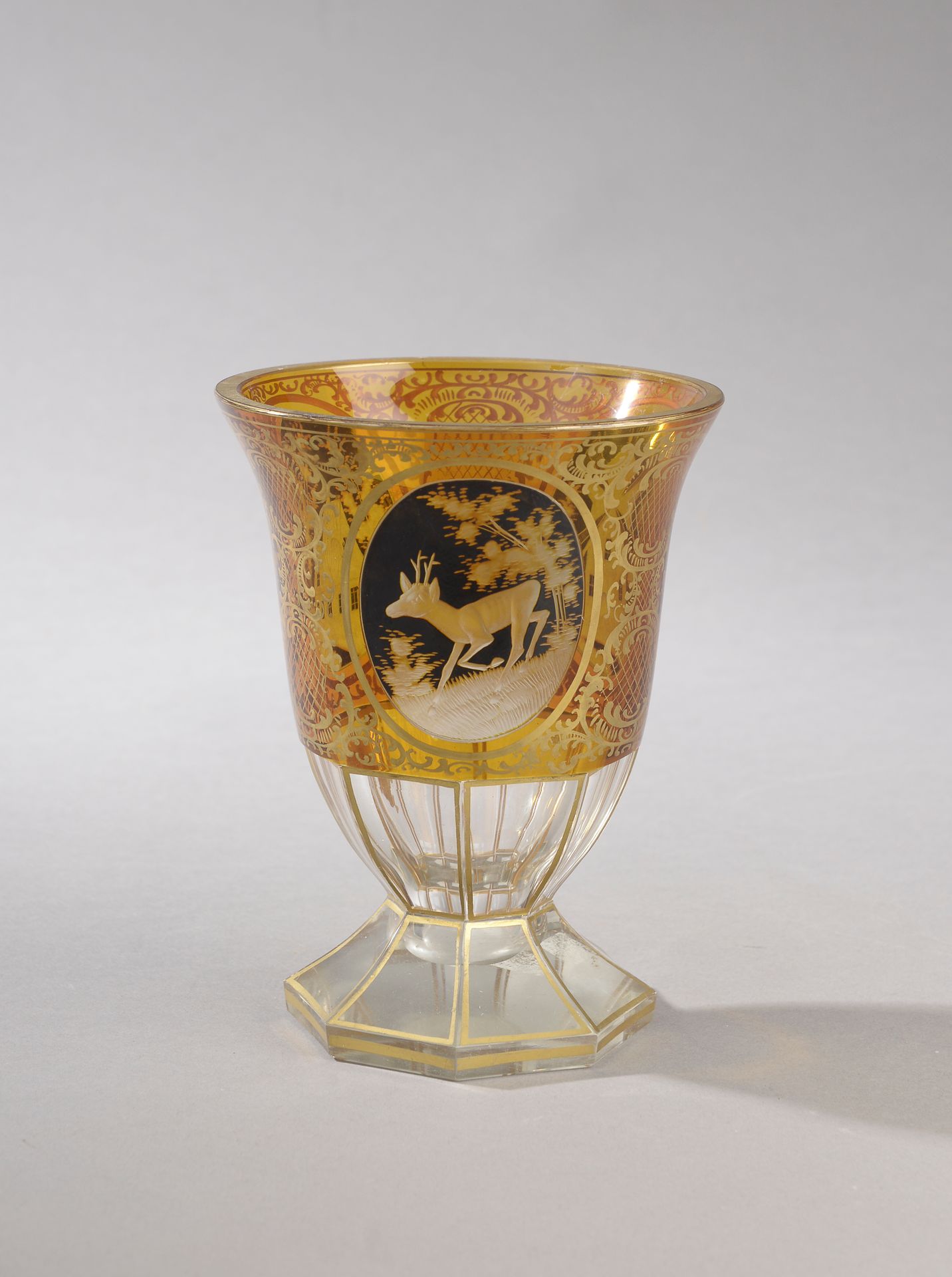 Null BOHEM.

Large glass on pedestal in cut crystal and enamelled (wear) with de&hellip;