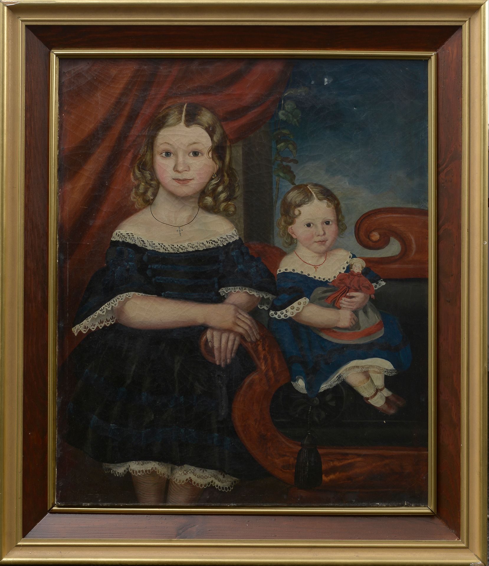 Null Ecole de la fin du XIXe siècle. 

Portrait de deux fillettes.

Huile sur to&hellip;