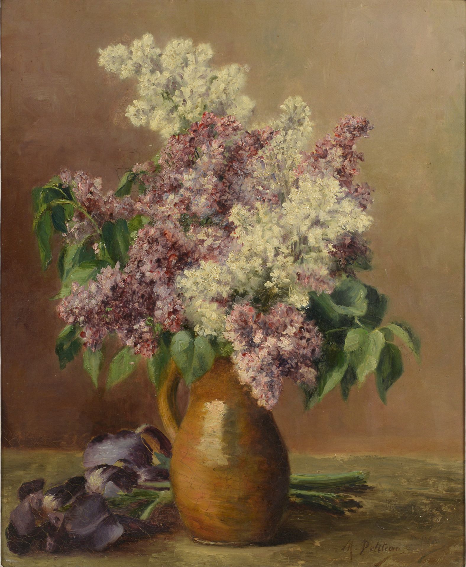 Null M. PETITEAU (XIXe siècle).

Bouquet de lilas et iris sur un entablement.

H&hellip;