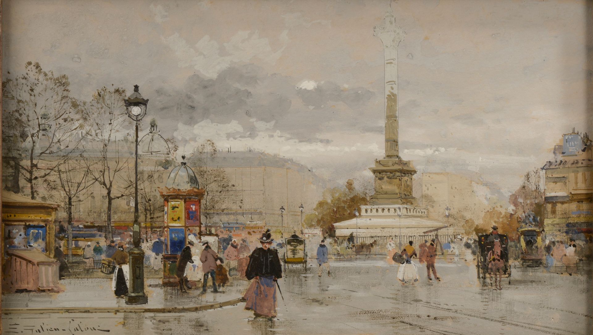 Null 欧仁-加里安-拉卢埃（1854年，巴黎--1941年，塞伦斯）。
巴士底狱广场（Place de la Bastille）。
纸上铅笔、墨水、水彩和水&hellip;