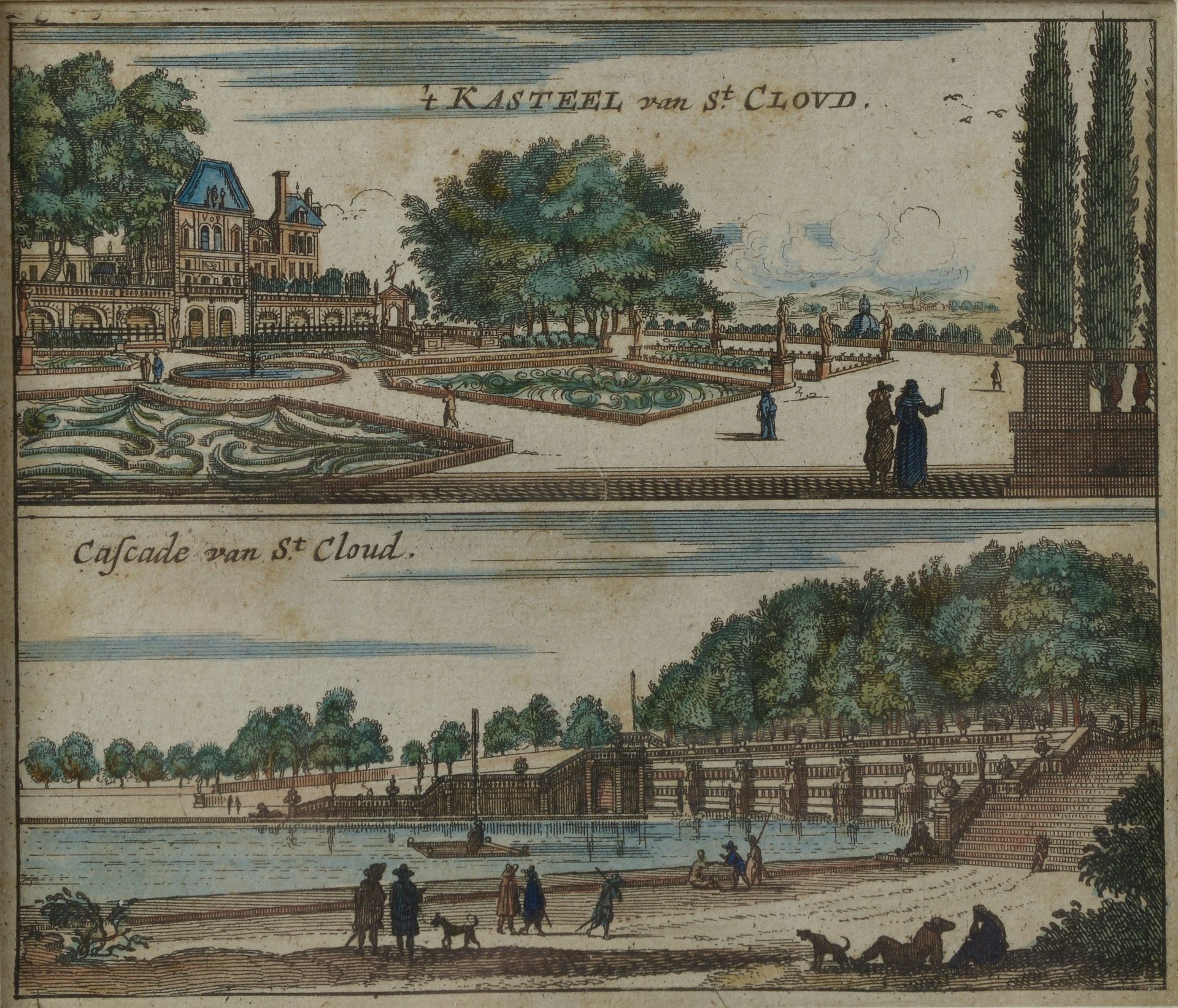 Null 17世纪上半叶的荷兰学校。
"Kasteel von St Cloud "和 "Cascade von St Cloud"。
同版的两幅小版画用水彩画&hellip;