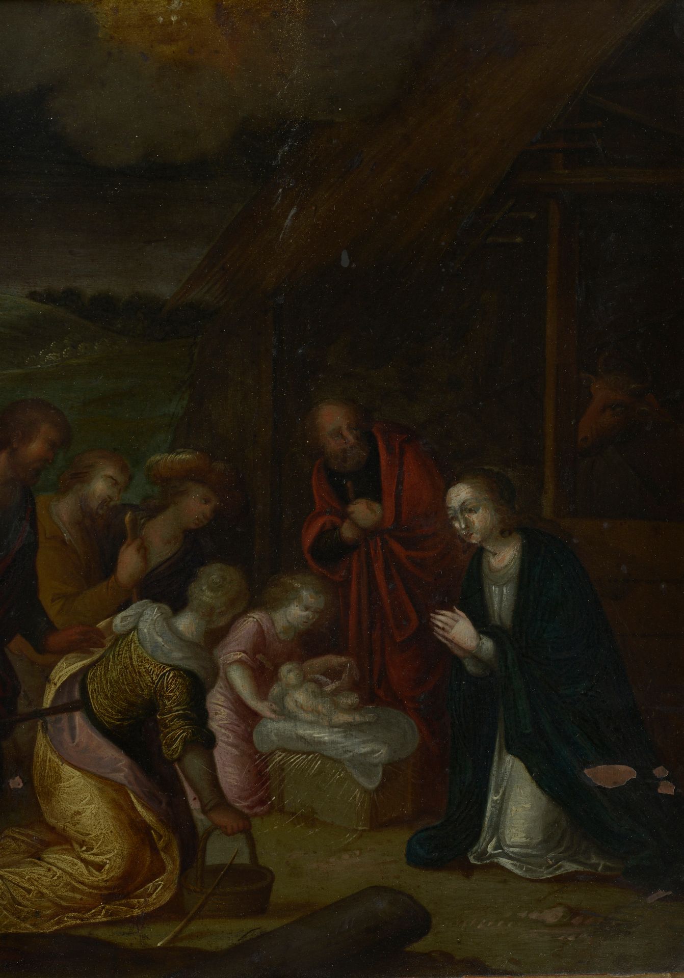 Null 归功于科内利斯-德-拜尔（Cornelis de BAILLEUR）（安特卫普，1607 - 1671）。
耶稣诞生和牧羊人的崇拜。 
两幅铜质油画（&hellip;