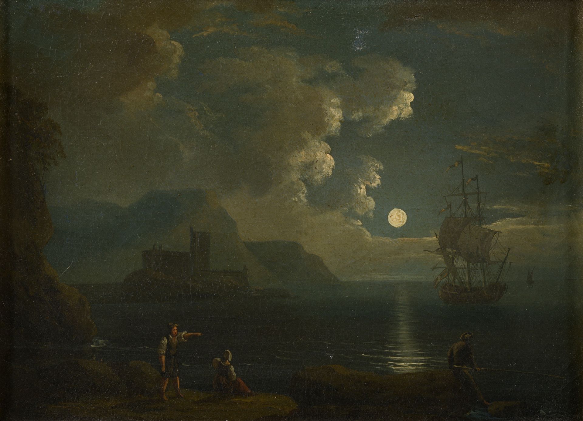 Null Scuola francese intorno al 1840.
Pescatori al chiaro di luna (foro e piccol&hellip;