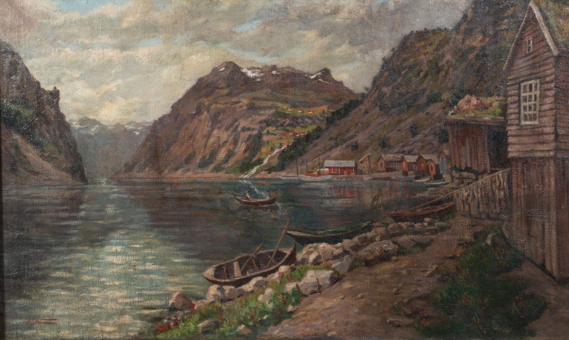 Null Adelsteen NORMANN (Bodö, 1848 - Oslo, 1918).
Fjord im Sommer.
Öl auf Leinwa&hellip;