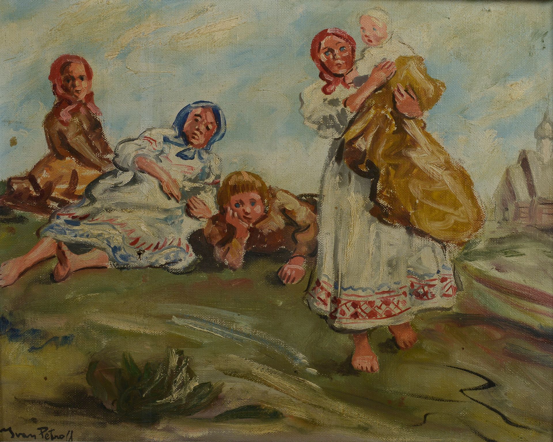Null 伊万-佩特罗夫(1899-?)。

俄罗斯的妇女和儿童。

布面油画，左下方有签名。

高度：33厘米33厘米 - 宽度：42厘米