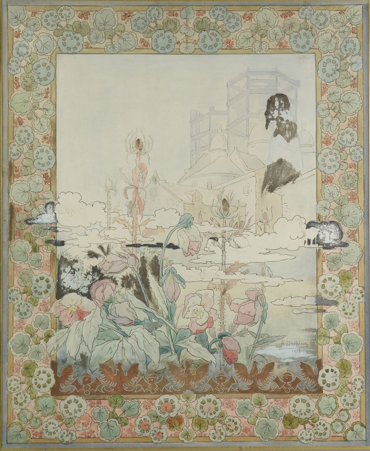 Null A. DESHEROS (XIXe-XXe siècle).

Paysage aux chardons, 1898. 

Crayon, encre&hellip;