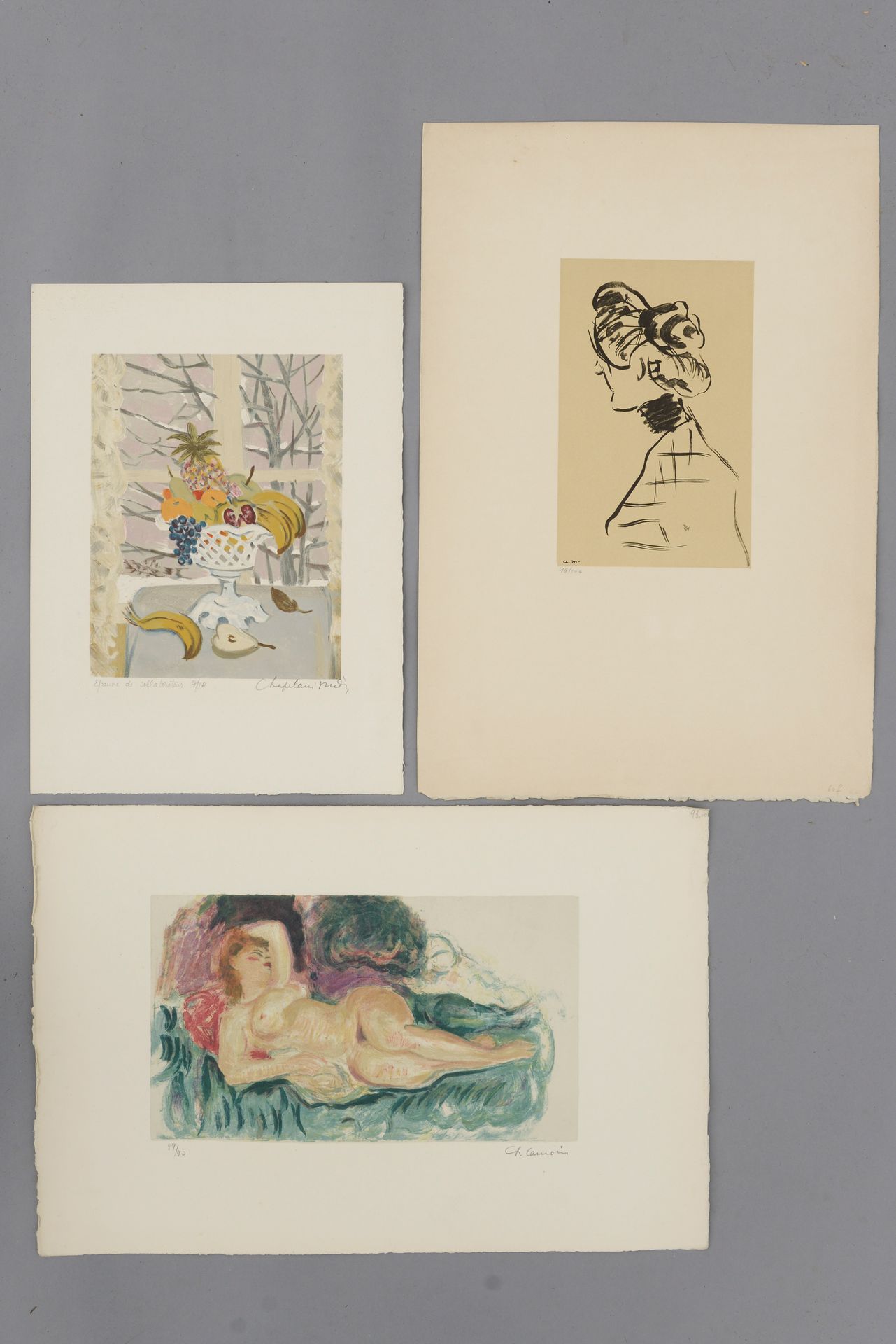Null Ensemble de trois estampes : 

- Charles CAMOIN (1879-1965).

Nu allongé. L&hellip;