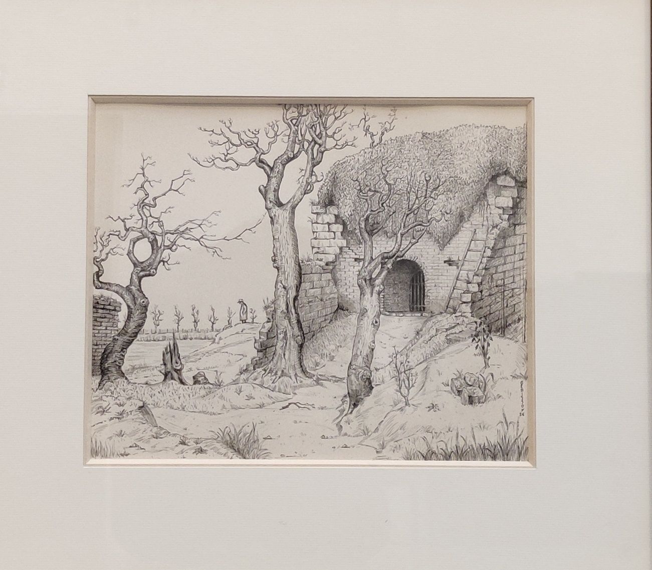 Null Claude GENISSON (1927). 
Ruines dans un paysage arboré. 
Encre sur papier, &hellip;
