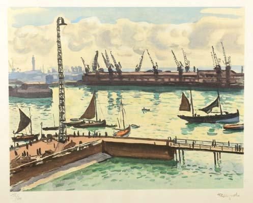 Albert MARQUET (Bordeaux, 1875 - Paris, 1947) Le port de commerce Lithographie e&hellip;