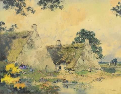 Ernest Pierre GUÉRIN (Rennes, 1887 - 1952) «Maisons bretonnes» Aquarelle sur tra&hellip;