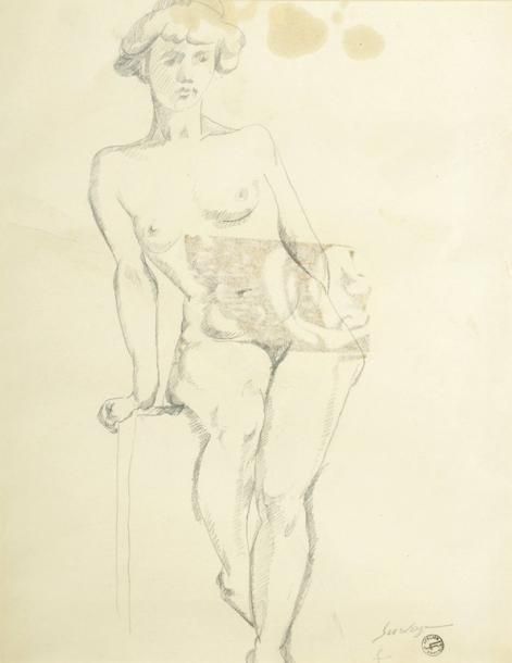 Léopold SURVAGE (Moscou, 1879 - Paris, 1968) Femme nue assise Dessin au crayon, &hellip;