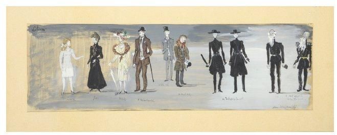 JEAN-DENIS MALCLES (Paris, 1912 - 2002) Dix esquisses de costume Gouache, signée&hellip;