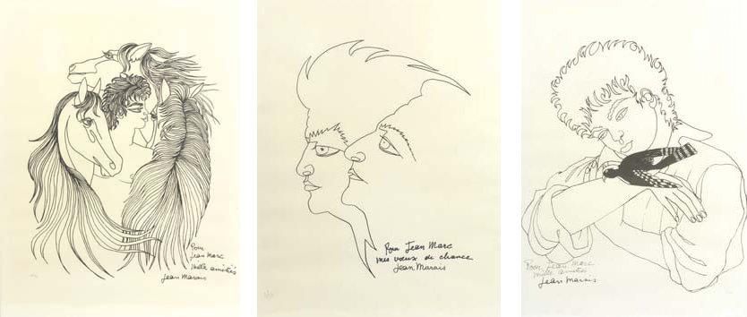 Jean MARAIS (Cherbourg, 1913 - Cannes, 1998) Visages de profil, jeune homme aux &hellip;