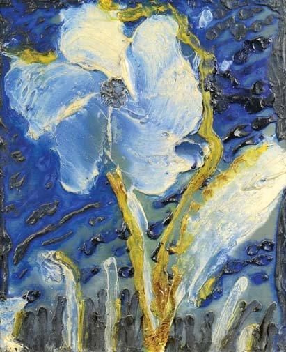 Thanos TSINGOS (Eleusis, 1914 - Athènes, 1965) Fleur blanche sur fond bleu Huile&hellip;