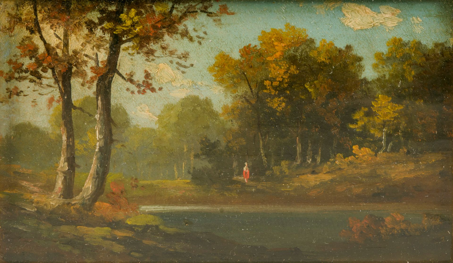 Null Ecole du début du XXe siècle. 
Paysages de sous-bois animés. 
Huile sur car&hellip;