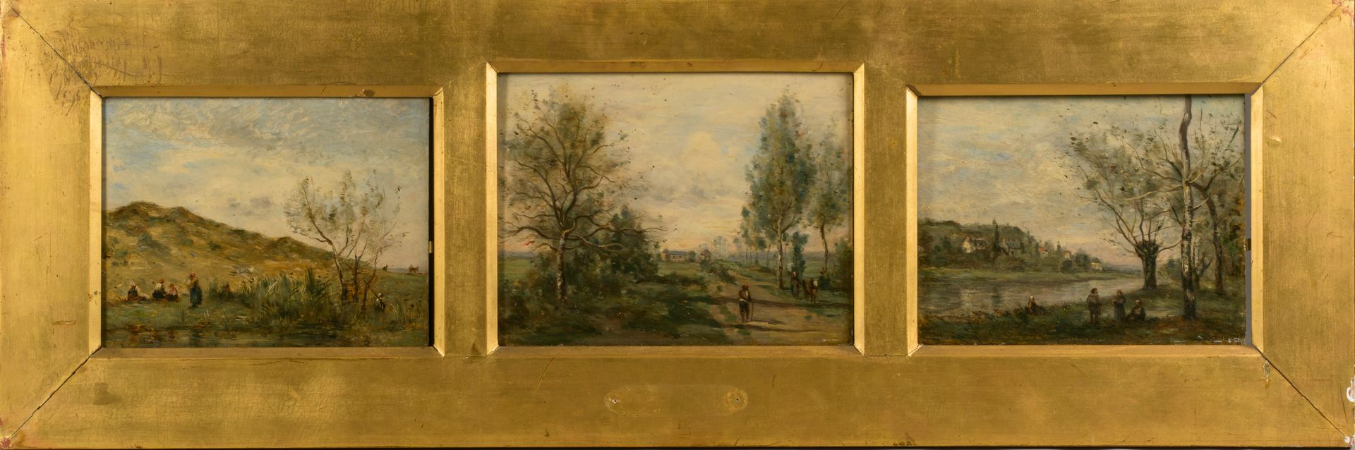 Null Seguace di Camille Jean-Baptiste COROT (1796 - 1875).
Paesaggi.
Tre oli su &hellip;