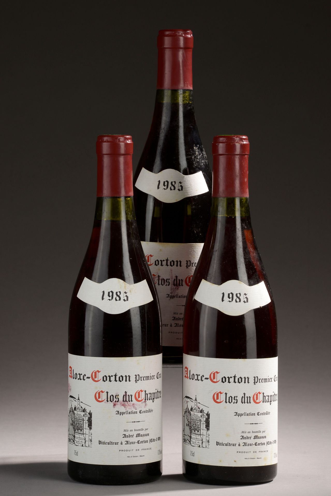 Null 3 bottles ALOXE-CORTON "Clos du Chapitre 1er cru", André Masson 1985 (and)