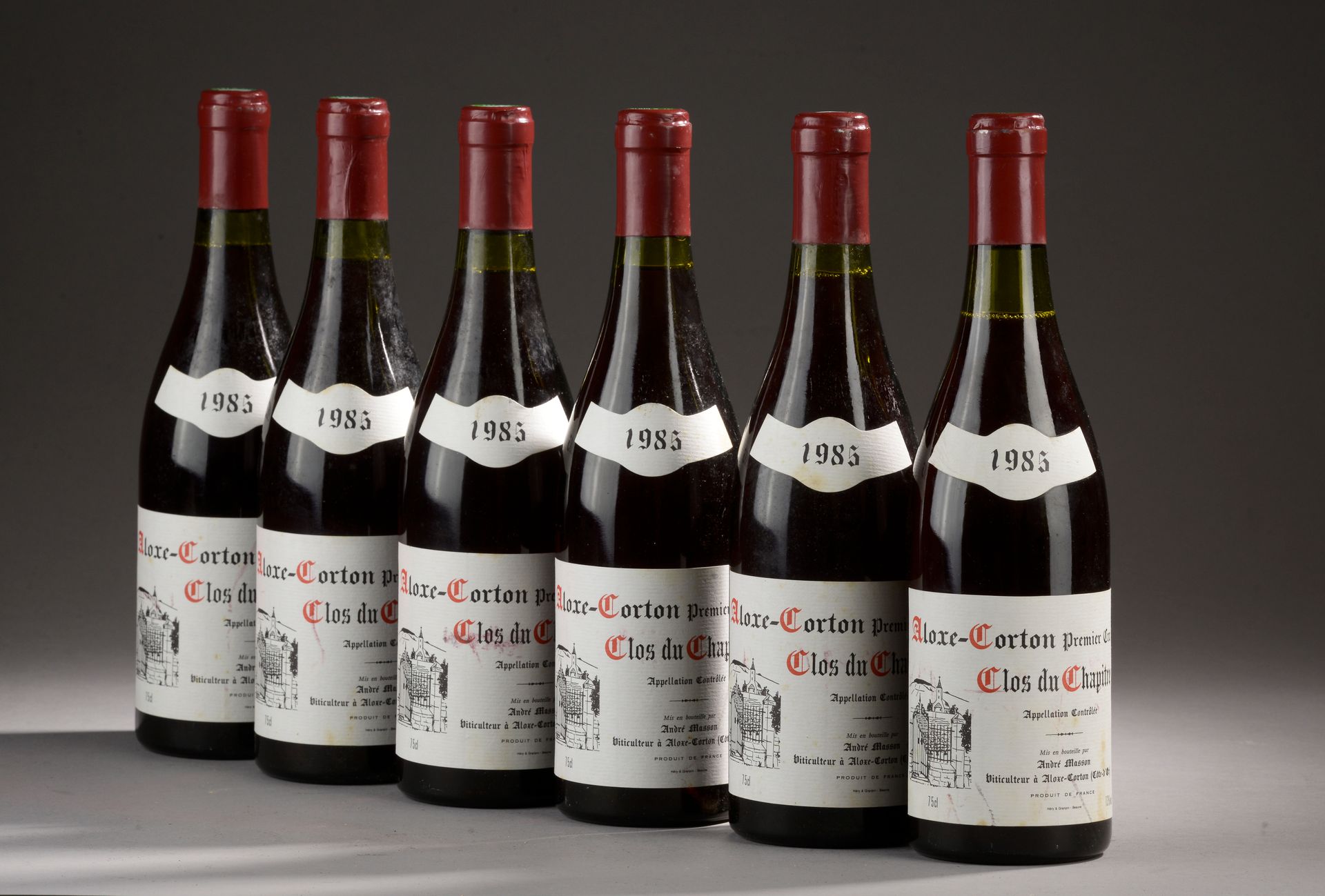 Null 6 bouteilles ALOXE-CORTON "Clos du Chapitre 1er cru", André Masson 1985 (et&hellip;