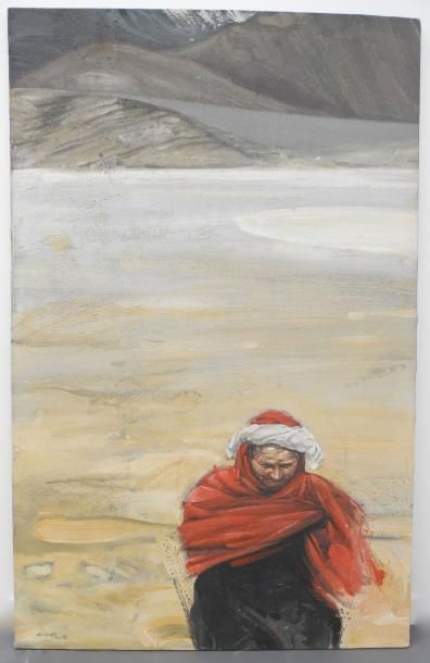 Emmanuel MICHEL (né en 1970) Homme marchant dans le désert Huile sur toile, sign&hellip;