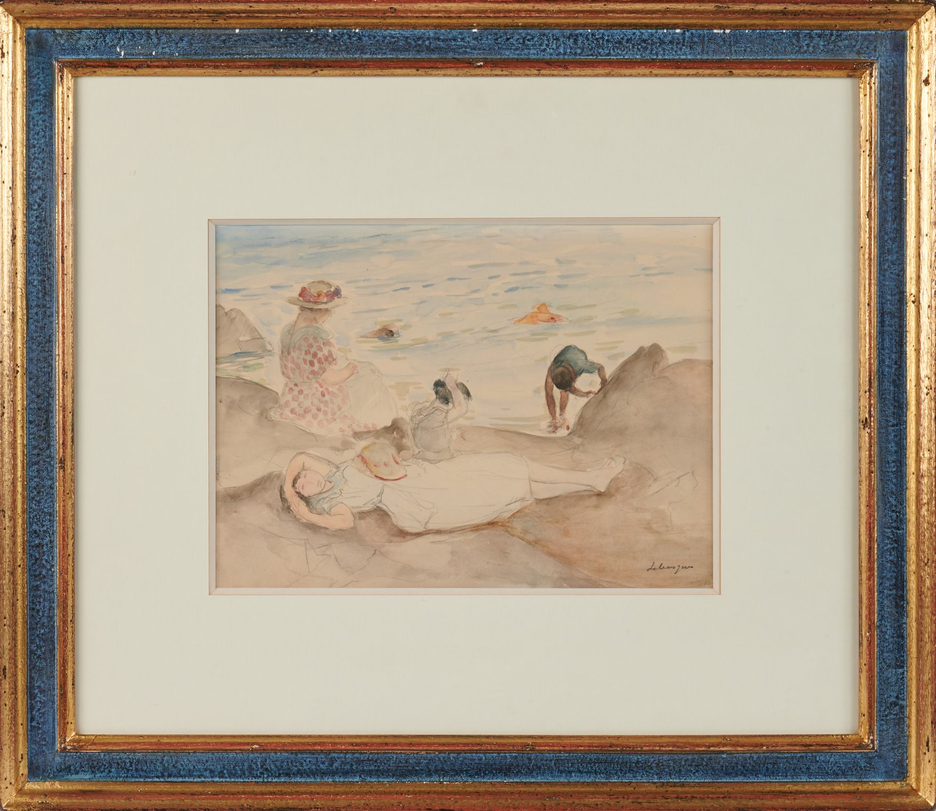 Null Henri LEBASQUE (1865-1937). 

Frente a la playa.

Dibujo y acuarela firmado&hellip;