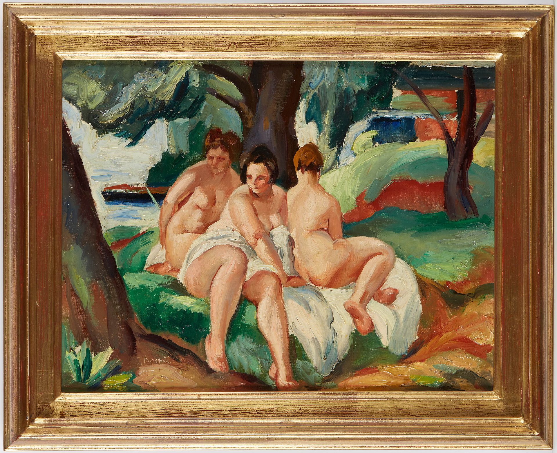 Null Charles KVAPIL (1884-1958). 
"Après le bain".
Huile sur toile signée en bas&hellip;