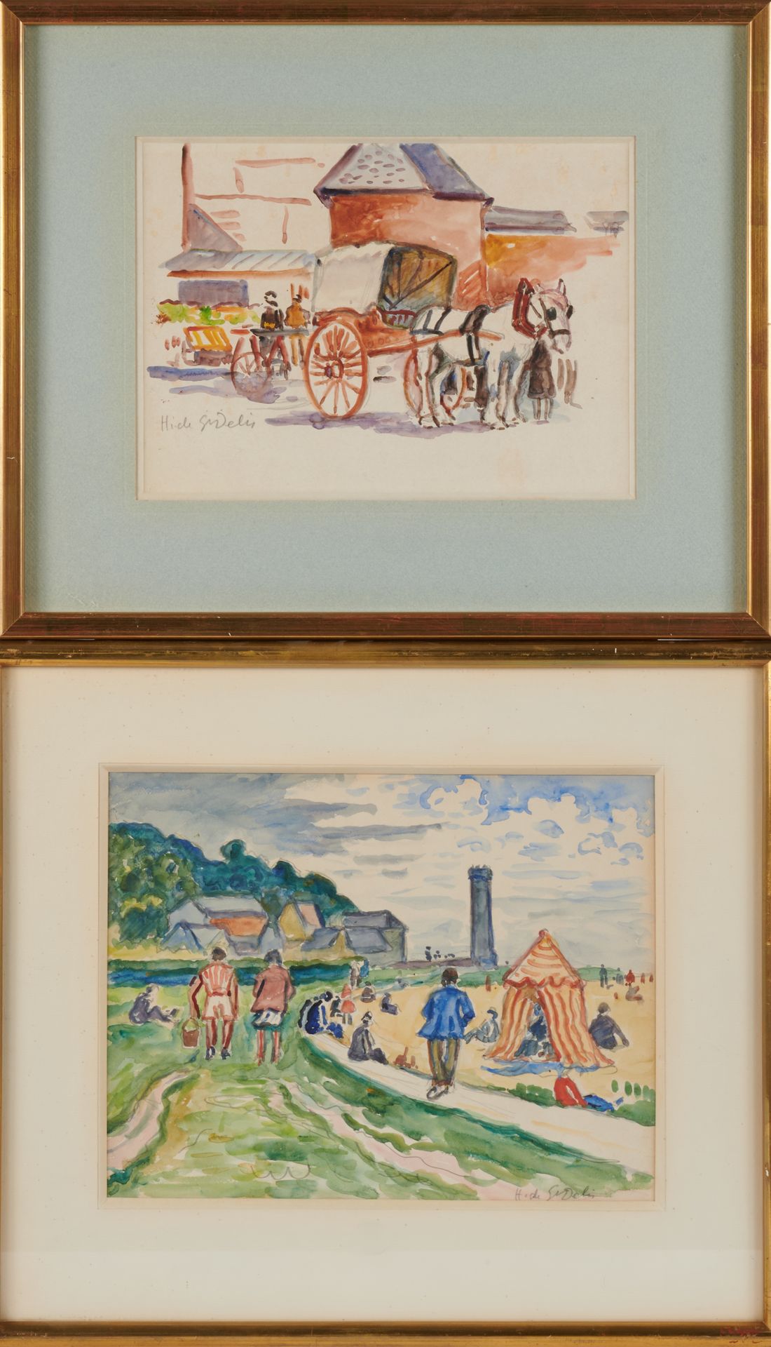 Null 亨利-德-圣-德利斯（1878-1949）。 
海边的小屋和小路。 
两幅水彩画底部有签名。 
高度：19.5 和 23.5 厘米19.5 和 23.&hellip;