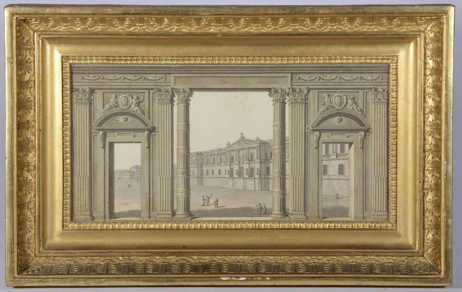 École FRANÇAISE de la fin du XVIIIe siècle Caprice architectural. Gravure. Haut.&hellip;