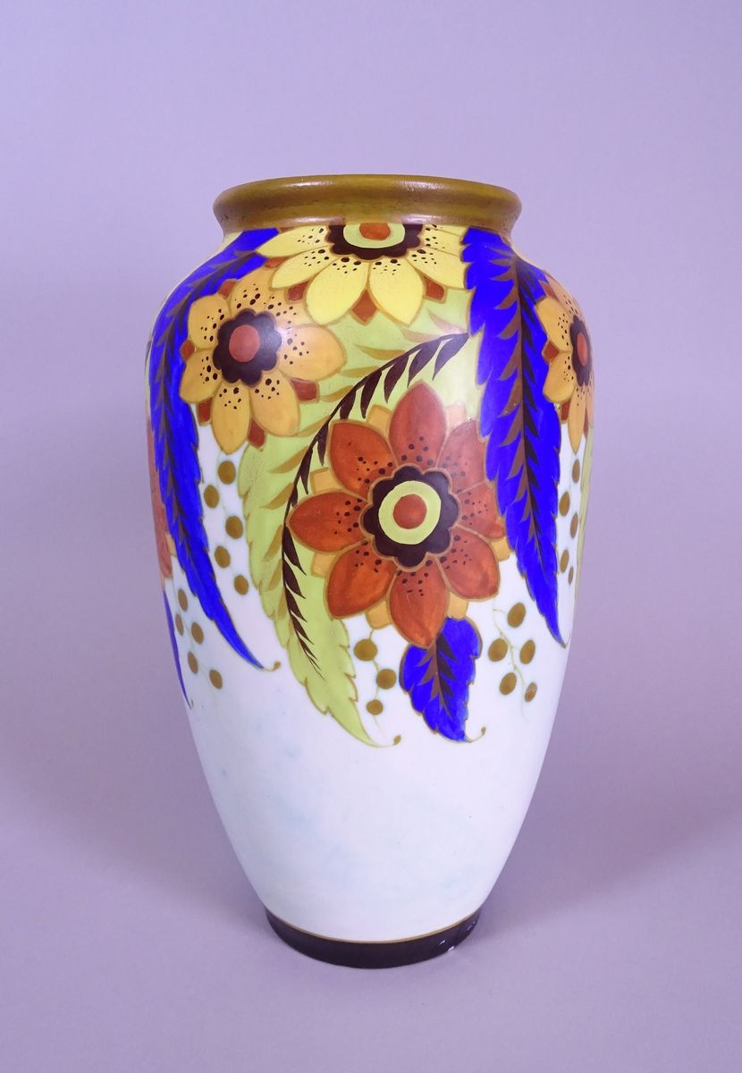 Null 陶瓷：装饰艺术陶器BOCH Kéramis花瓶（chev）D.2059 M.约1936年亚光釉绘花，Atelier de fantaisie形式914&hellip;