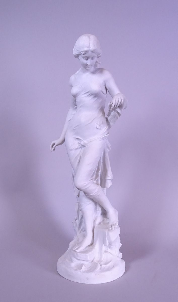 DROUOT Edouard 雕塑 饼干瓷器 - 出浴 - 签名 *DROUOT E.* (Edouard) (1859-1945) 高：60厘米