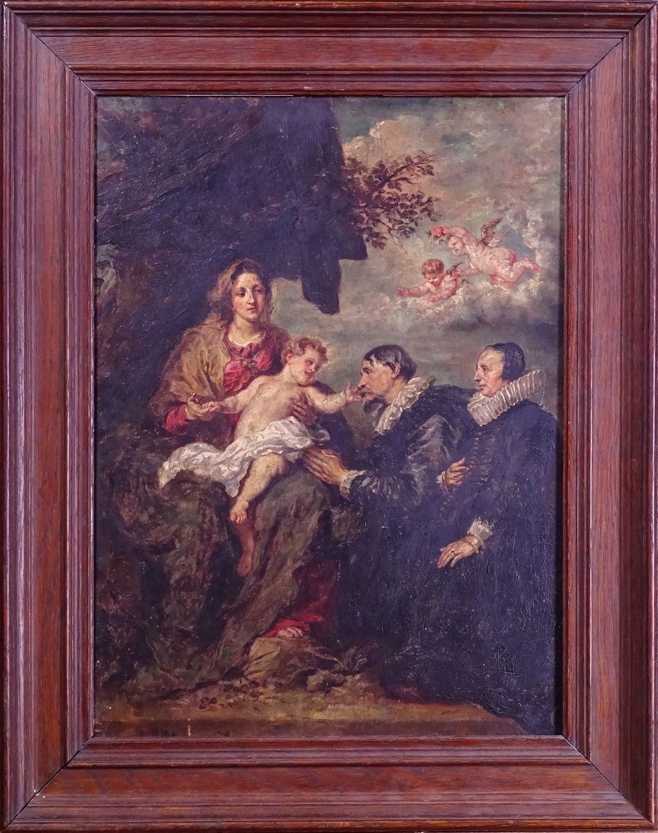 Null 佚名的19世纪HSB画作--母亲--根据17世纪的画作，38x28厘米橡木框架