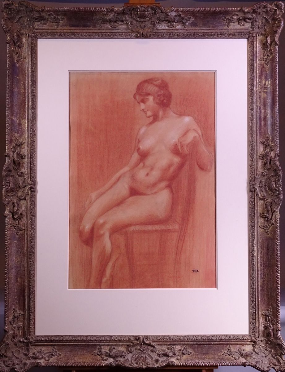 Lemmen Georges 画作：红色粉彩/纸-裸体坐着-日期1887年，有G L字样的签名*LEMMEN G.* (Georges) (1865-1916)&hellip;