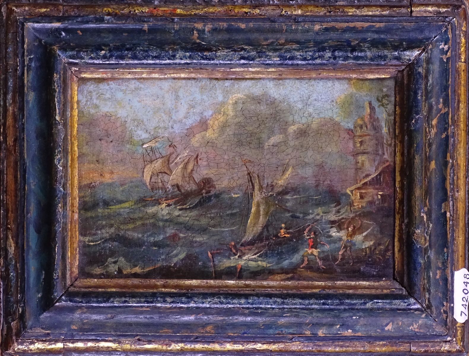 Null HST marouflé -Scena di un naufragio- anonimo fine XVII-inizio XVIII secolo &hellip;
