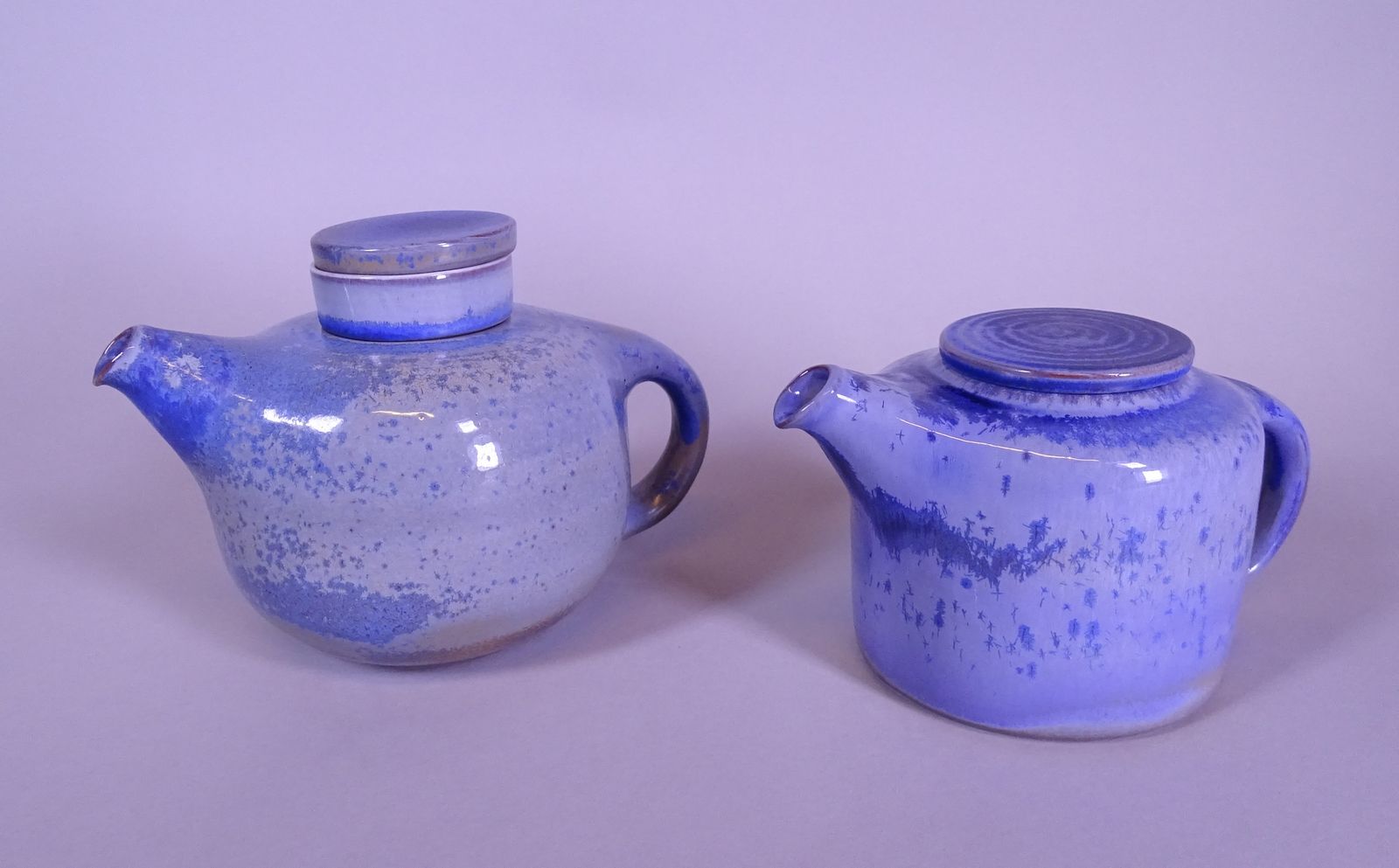 LAMPECCO Antonio Ceramic: 2 blue glazed stoneware teapots monogrammed LA *LAMPEC&hellip;