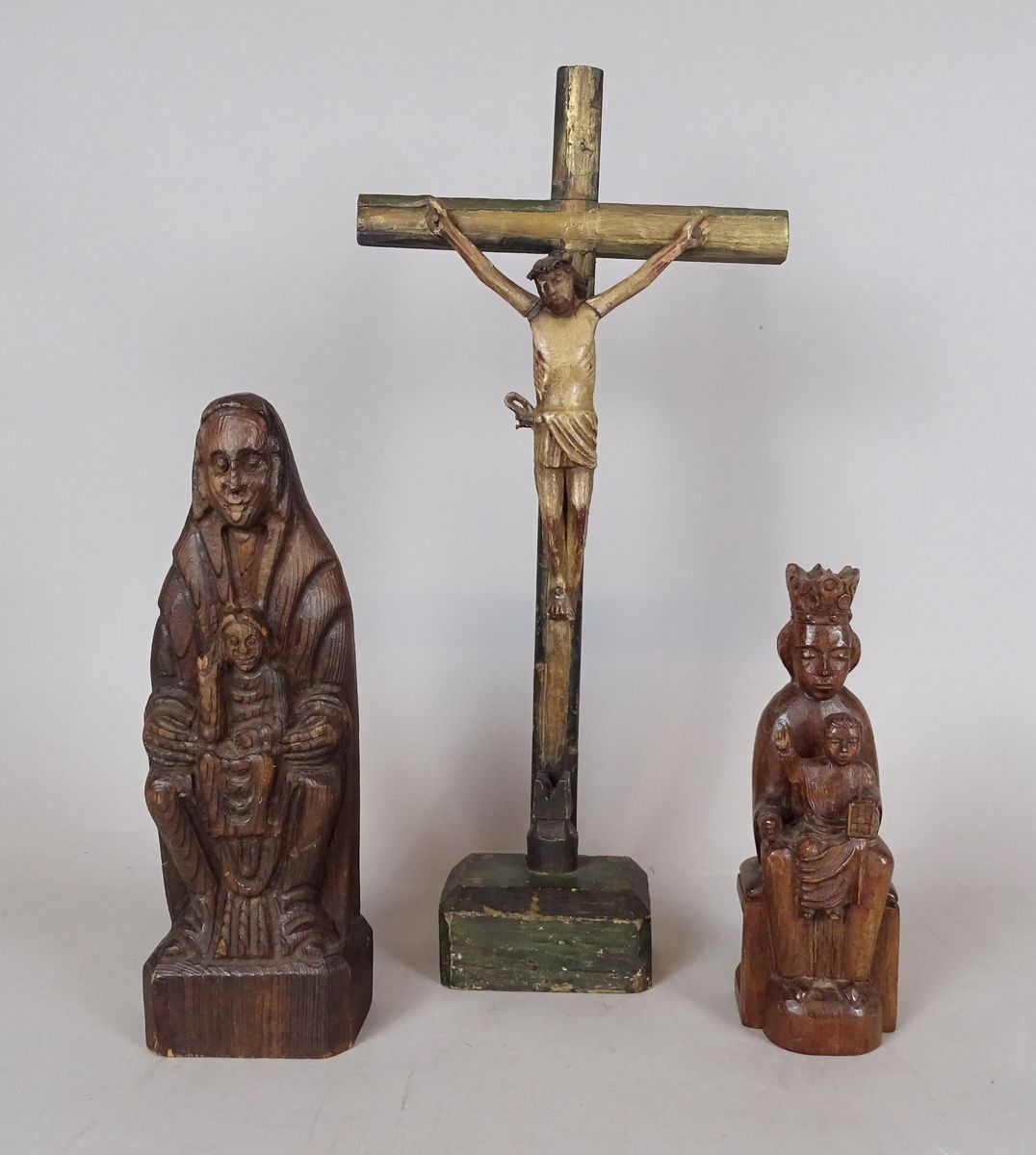 Null Sculpture en bois (3): exotique -Vierge à l'Enfant- monogr AV H:22,5cm fin &hellip;