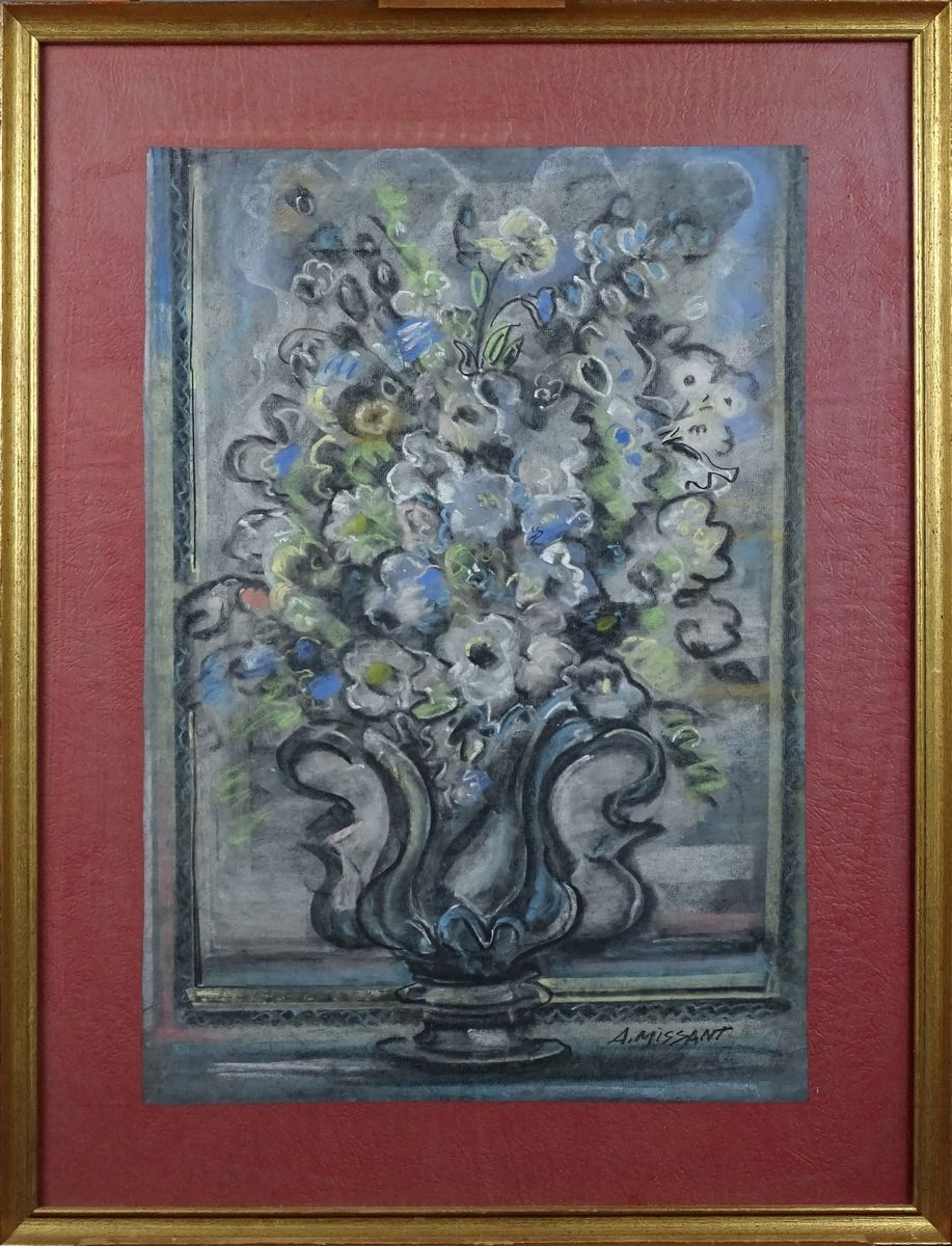 MISSANT André Tableau Pastel -Vase de fleurs- signé *MISSANT A.* (André) (Cross,&hellip;