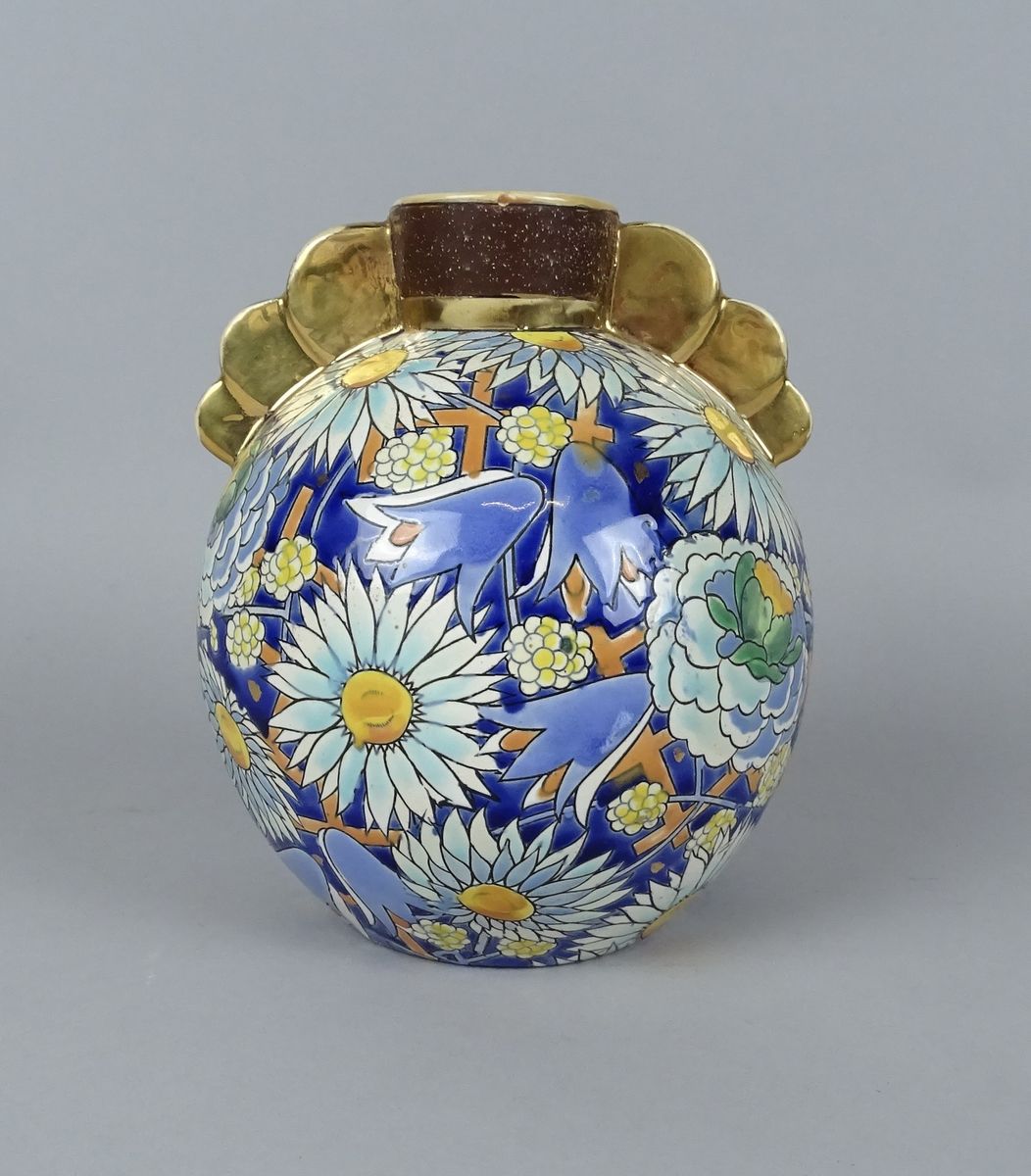 CHEVALLIER Raymond Keramik: Art Deco Vase (ptt écl) in Emaille cloisonné rehauts&hellip;
