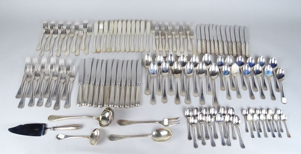 Null Silverware: CHRISTOFLE silver plated cutlery set model PERLES 12 cutlery + &hellip;