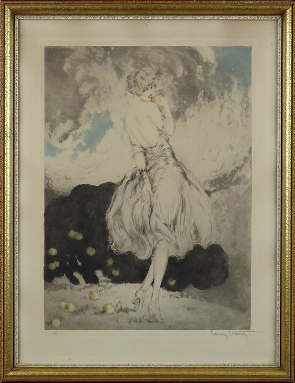 ICART Louis 印刷品：彩色蚀刻画--Elegante aux pommes--18，署名*ICART L.* (Louis) (1888, 1950)&hellip;