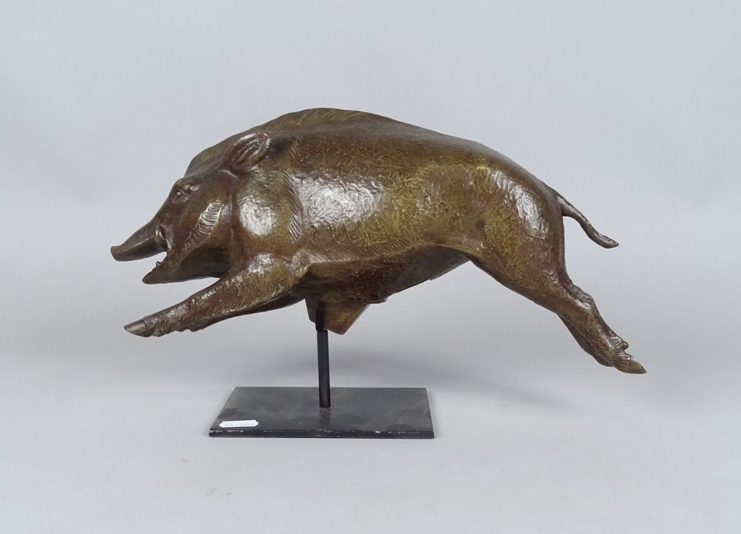 Null Sculpture: bronze -la Course du Sanglier- anonyme circa 1925 21x40x10cm sur&hellip;