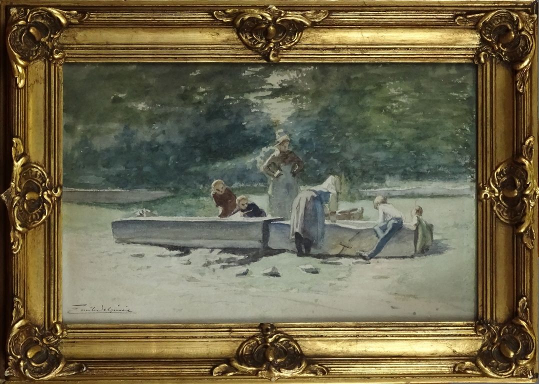 DELPEREE Emile 画作：纸上水彩画--Les lavandières--署名*DELPEREE E.* (Emile) (1850, 1896) 2&hellip;