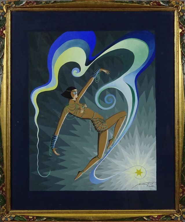 Null 水粉画《年轻的舞者》，1935年，署名Madeleine GERARD，44.5x36cm，装饰艺术风格的镀金木框，S/V