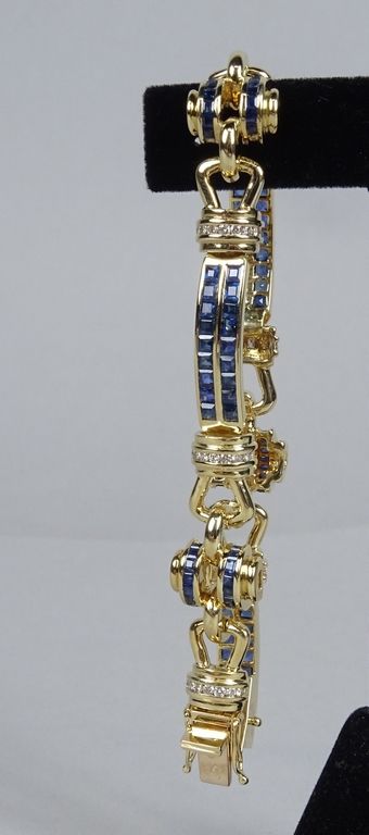Null 珠宝：18K黄金手镯，镶嵌蓝宝石和钻石，带安全扣 P:36,7gr