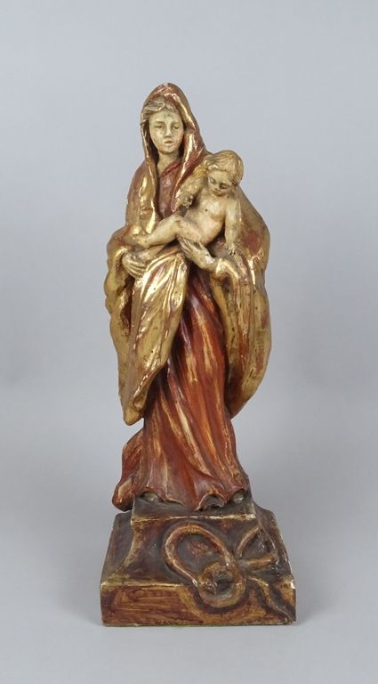 Null Sculpture: bois polychrome et dorure -Vierge à l'enfant- anonyme 18eS H:46c&hellip;