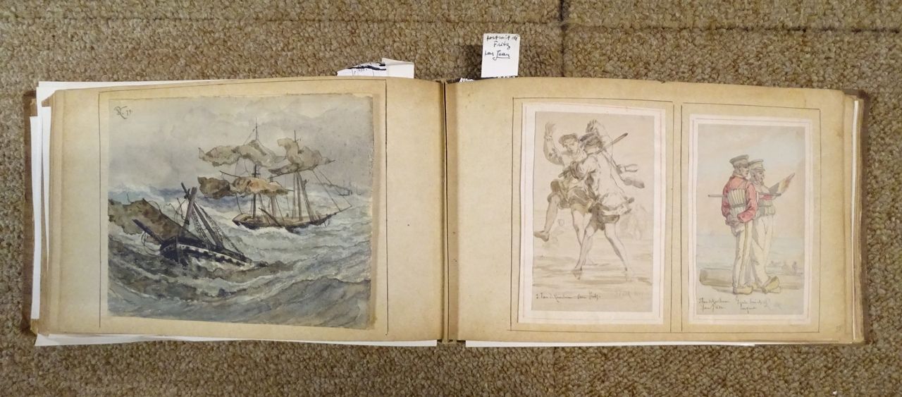 VAN DE KERKHOVE Jean Tavola: quaderno di vari disegni tecnici (matita, inchiostr&hellip;